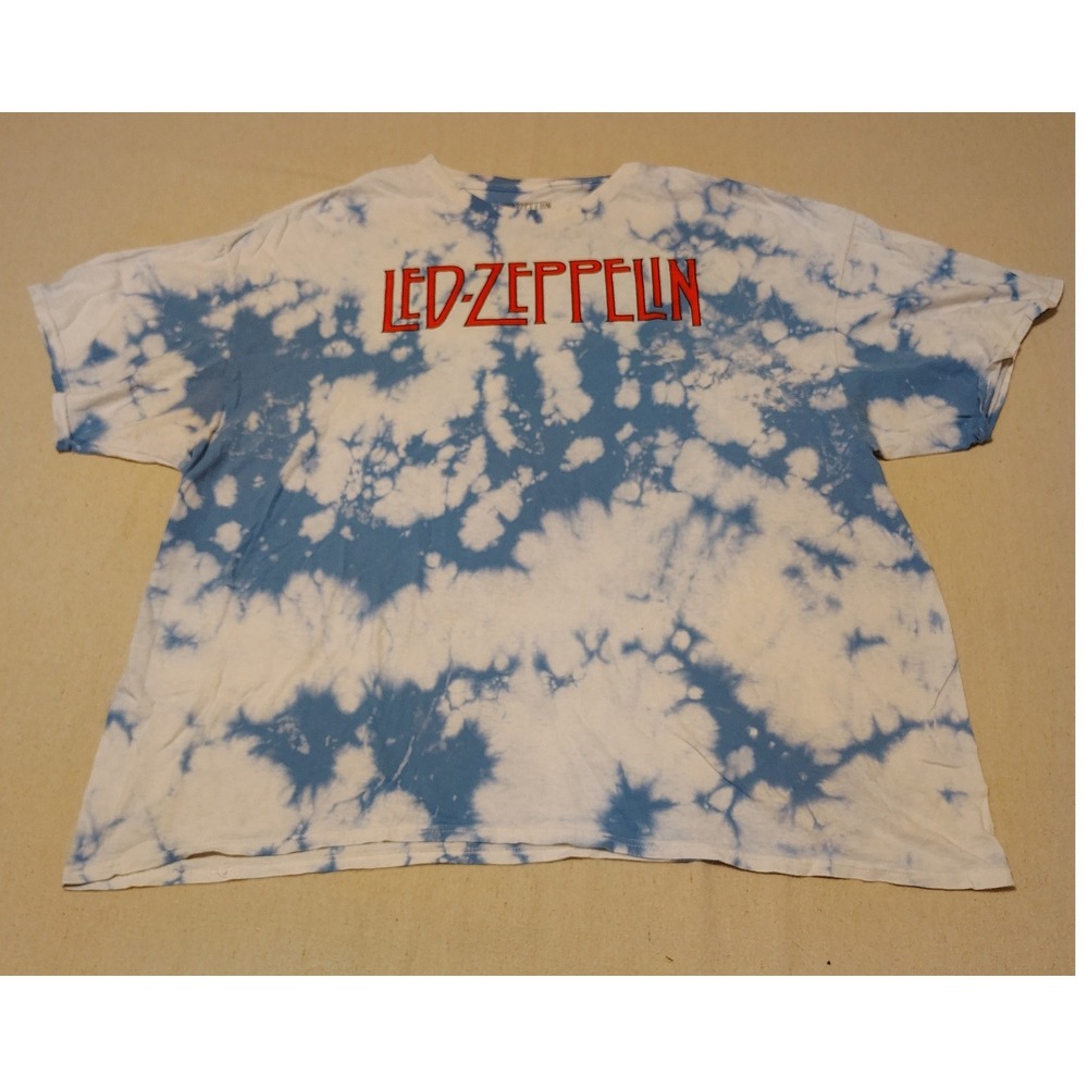 Led Zeppelin US Tour 1975 Tie Dye Graphic T-Shirt Blue White Mens 2XL